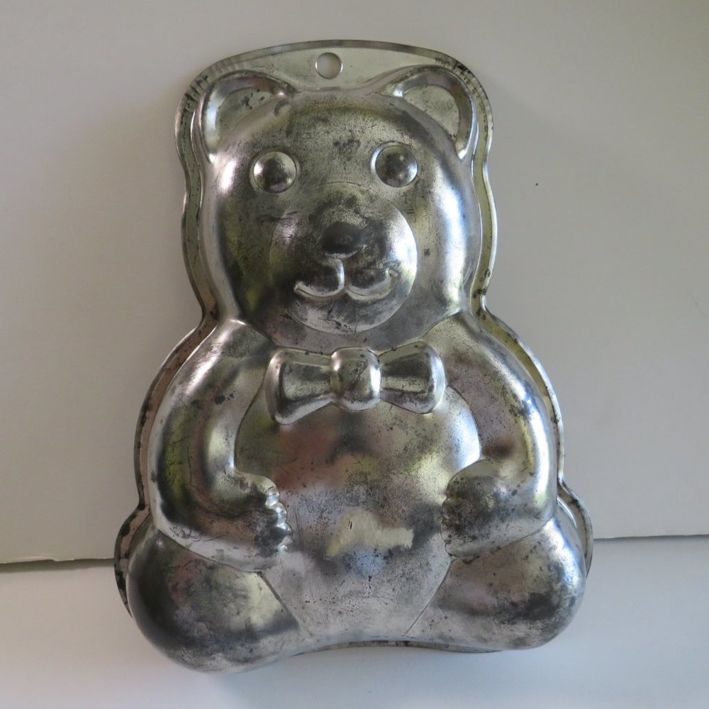 Teddy Bear with Bow Tie CAKE PAN Vintage AGED SPOTS